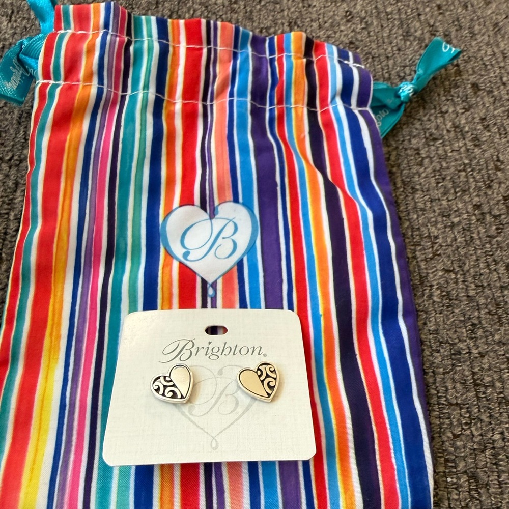 Brighton Heart Stud Earrings - Silver and Gold Tone